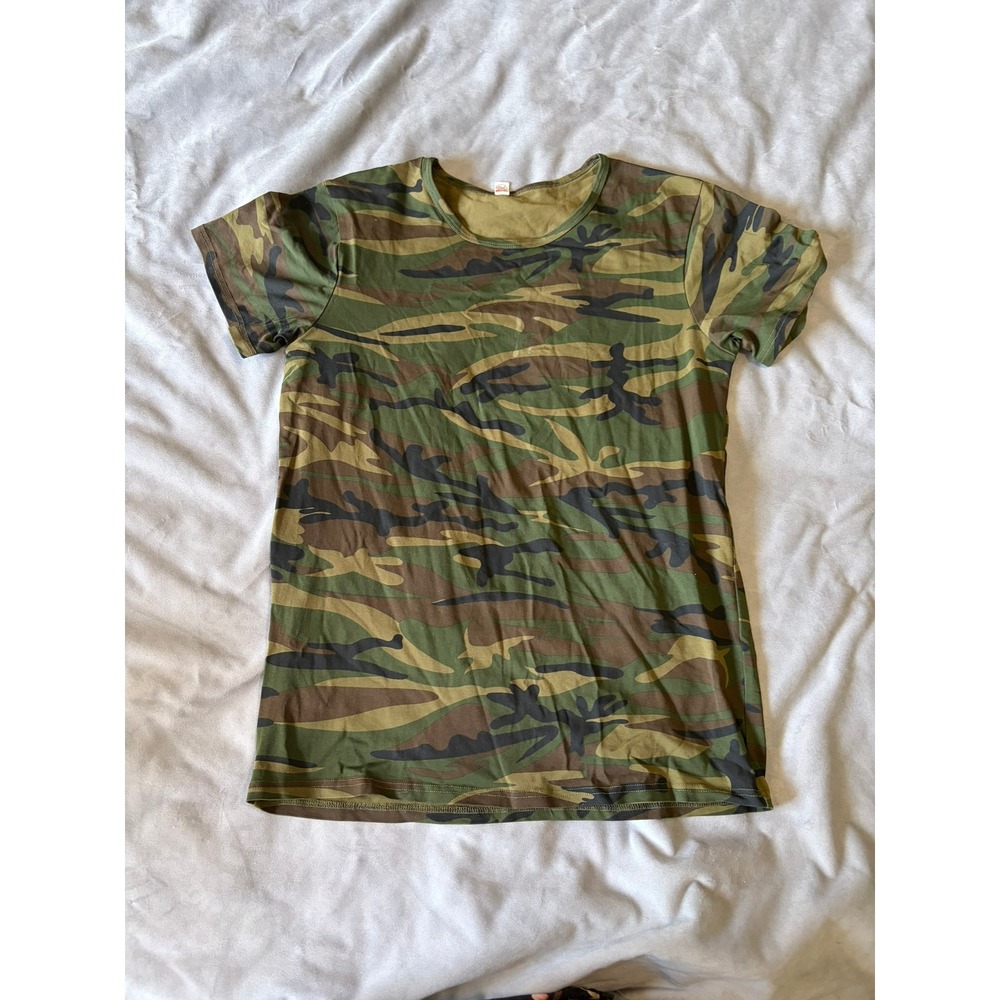 Unbranded Camouflage Print Short Sleeve Crew Neck T-Shirt Green Brown XL